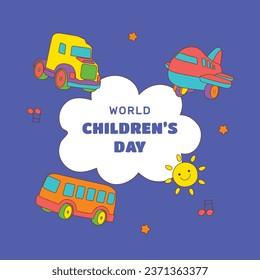 World children's day background. Happy International Children's Day design. November 20. Childrens Day celebration. Template for Poster, Banner, Flyer, Greeting Card, Post. Cartoon Vector illustration