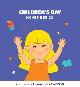 World children's day background. Happy International Children's Day design. November 20. Childrens Day celebration. Template for Poster, Banner, Flyer, Greeting Card, Post. Cartoon Vector illustration