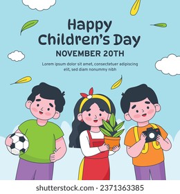 World children's day background. Happy International Children's Day design. November 20. Childrens Day celebration. Template for Poster, Banner, Flyer, Greeting Card, Post. Cartoon Vector illustration