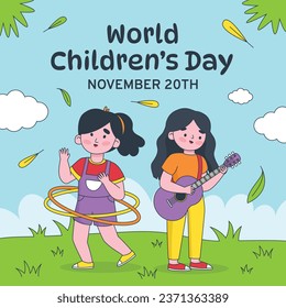 World children's day background. Happy International Children's Day design. November 20. Childrens Day celebration. Template for Poster, Banner, Flyer, Greeting Card, Post. Cartoon Vector illustration