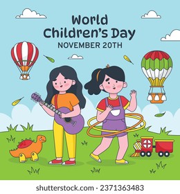 World children's day background. Happy International Children's Day design. November 20. Childrens Day celebration. Template for Poster, Banner, Flyer, Greeting Card, Post. Cartoon Vector illustration