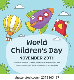 World children's day background. Happy International Children's Day design. November 20. Childrens Day celebration. Template for Poster, Banner, Flyer, Greeting Card, Post. Cartoon Vector illustration