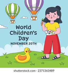 Weltkinder-Tageshintergrund. Happy International Children's Day Design. 20. November. Kindertagsfeier. Vorlage für Poster, Banner, Flyer, Grußkarte, Post. Cartoon-Vektorgrafik