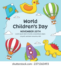 World children's day background. Happy International Children's Day design. November 20. Childrens Day celebration. Template for Poster, Banner, Flyer, Greeting Card, Post. Cartoon Vector illustration