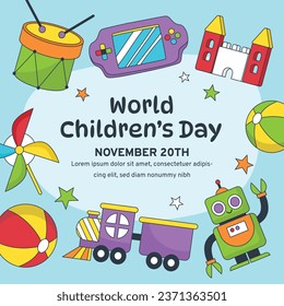World children's day background. Happy International Children's Day design. November 20. Childrens Day celebration. Template for Poster, Banner, Flyer, Greeting Card, Post. Cartoon Vector illustration