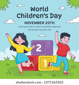 World children's day background. Happy International Children's Day design. November 20. Childrens Day celebration. Template for Poster, Banner, Flyer, Greeting Card, Post. Cartoon Vector illustration