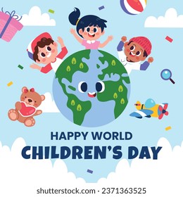 Antecedentes del día mundial de los niños. Feliz diseño del Día Internacional del Niño. 20 de noviembre. Celebración del Día del Niño. Plantilla para Afiche, Cartel, Volante, Tarjeta de felicitación, Post. Ilustración del vector de dibujos animados