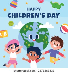 World children's day background. Happy International Children's Day design. November 20. Childrens Day celebration. Template for Poster, Banner, Flyer, Greeting Card, Post. Cartoon Vector illustration