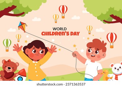 World children's day background. Happy International Children's Day design. November 20. Childrens Day celebration. Template for Poster, Banner, Flyer, Greeting Card, Post. Cartoon Vector illustration