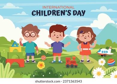 World children's day background. Happy International Children's Day design. November 20. Childrens Day celebration. Template for Poster, Banner, Flyer, Greeting Card, Post. Cartoon Vector illustration