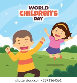World children's day background. Happy International Children's Day design. November 20. Childrens Day celebration. Template for Poster, Banner, Flyer, Greeting Card, Post. Cartoon Vector illustration