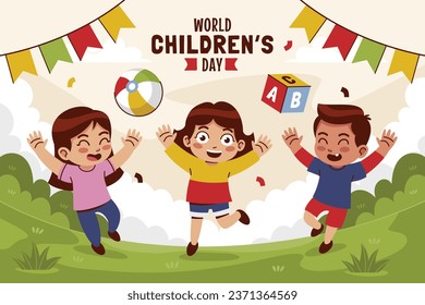 World children's day background. Happy International Children's Day design. November 20. Childrens Day celebration. Template for Poster, Banner, Flyer, Greeting Card, Post. Cartoon Vector illustration