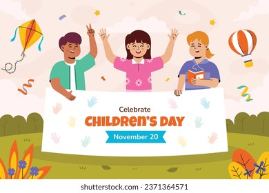 World children's day background. Happy International Children's Day design. November 20. Childrens Day celebration. Template for Poster, Banner, Flyer, Greeting Card, Post. Cartoon Vector illustration