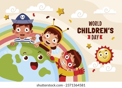 World children's day background. Happy International Children's Day design. November 20. Childrens Day celebration. Template for Poster, Banner, Flyer, Greeting Card, Post. Cartoon Vector illustration