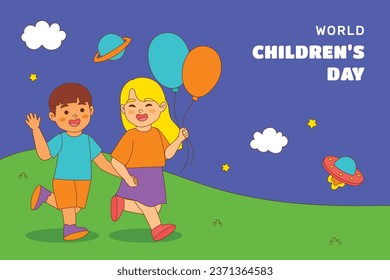 World children's day background. Happy International Children's Day design. November 20. Childrens Day celebration. Template for Poster, Banner, Flyer, Greeting Card, Post. Cartoon Vector illustration