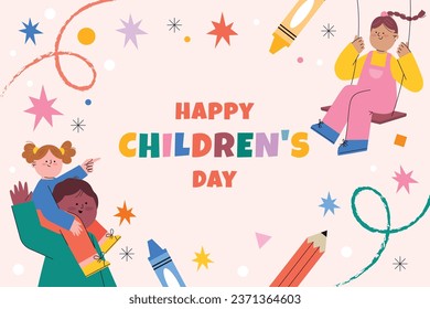 World children's day background. Happy International Children's Day design. November 20. Childrens Day celebration. Template for Poster, Banner, Flyer, Greeting Card, Post. Cartoon Vector illustration