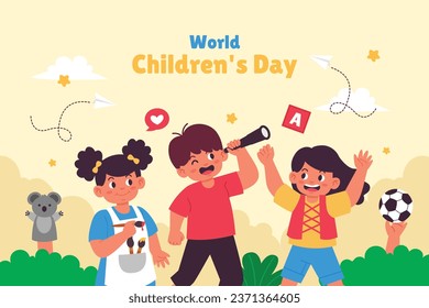 World children's day background. Happy International Children's Day design. November 20. Childrens Day celebration. Template for Poster, Banner, Flyer, Greeting Card, Post. Cartoon Vector illustration