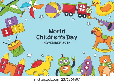 World children's day background. Happy International Children's Day design. November 20. Childrens Day celebration. Template for Poster, Banner, Flyer, Greeting Card, Post. Cartoon Vector illustration