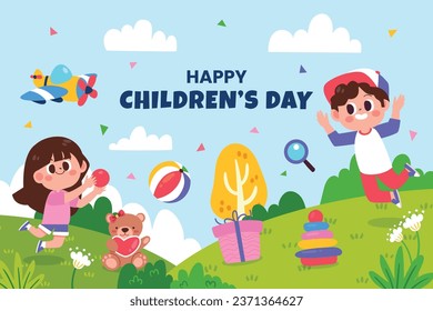 World children's day background. Happy International Children's Day design. November 20. Childrens Day celebration. Template for Poster, Banner, Flyer, Greeting Card, Post. Cartoon Vector illustration