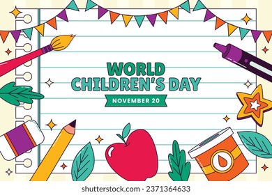 Weltkinder-Tageshintergrund. Happy International Children's Day Design. 20. November. Kindertagsfeier. Vorlage für Poster, Banner, Flyer, Grußkarte, Post. Cartoon-Vektorgrafik
