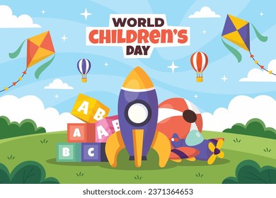 World children's day background. Happy International Children's Day design. November 20. Childrens Day celebration. Template for Poster, Banner, Flyer, Greeting Card, Post. Cartoon Vector illustration