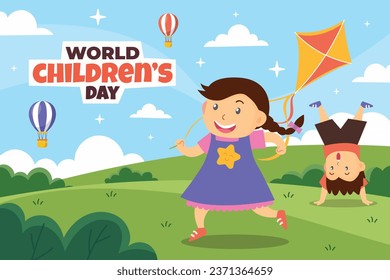 World children's day background. Happy International Children's Day design. November 20. Childrens Day celebration. Template for Poster, Banner, Flyer, Greeting Card, Post. Cartoon Vector illustration
