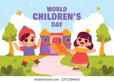 World children's day background. Happy International Children's Day design. November 20. Childrens Day celebration. Template for Poster, Banner, Flyer, Greeting Card, Post. Cartoon Vector illustration