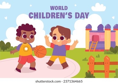 World children's day background. Happy International Children's Day design. November 20. Childrens Day celebration. Template for Poster, Banner, Flyer, Greeting Card, Post. Cartoon Vector illustration