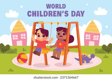 World children's day background. Happy International Children's Day design. November 20. Childrens Day celebration. Template for Poster, Banner, Flyer, Greeting Card, Post. Cartoon Vector illustration