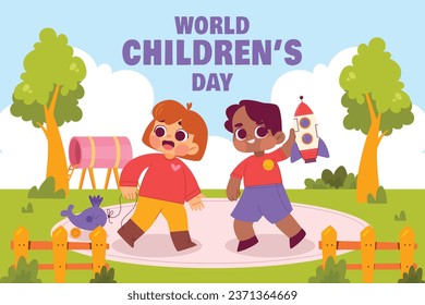 Antecedentes del día mundial de los niños. Feliz diseño del Día Internacional del Niño. 20 de noviembre. Celebración del Día del Niño. Plantilla para Afiche, Cartel, Volante, Tarjeta de felicitación, Post. Ilustración del vector de dibujos animados