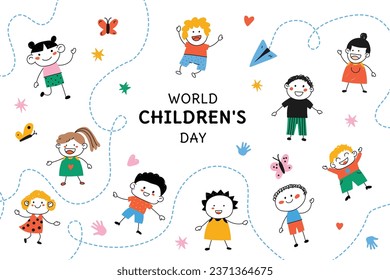 World children's day background. Happy International Children's Day design. November 20. Childrens Day celebration. Template for Poster, Banner, Flyer, Greeting Card, Post. Cartoon Vector illustration