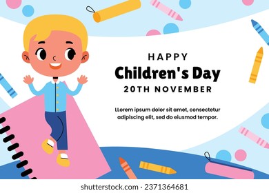 World children's day background. Happy International Children's Day design. November 20. Childrens Day celebration. Template for Poster, Banner, Flyer, Greeting Card, Post. Cartoon Vector illustration