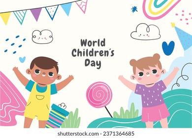 World children's day background. Happy International Children's Day design. November 20. Childrens Day celebration. Template for Poster, Banner, Flyer, Greeting Card, Post. Cartoon Vector illustration