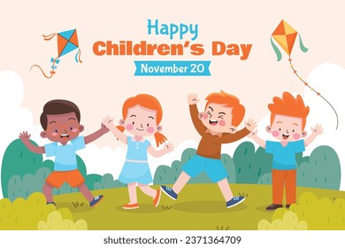 World children's day background. Happy International Children's Day design. November 20. Childrens Day celebration. Template for Poster, Banner, Flyer, Greeting Card, Post. Cartoon Vector illustration