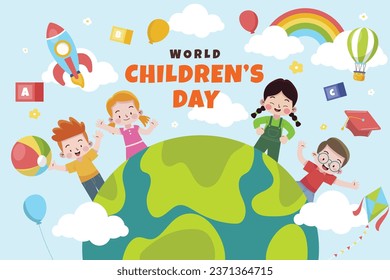 World children's day background. Happy International Children's Day design. November 20. Childrens Day celebration. Template for Poster, Banner, Flyer, Greeting Card, Post. Cartoon Vector illustration