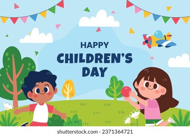 World children's day background. Happy International Children's Day design. November 20. Childrens Day celebration. Template for Poster, Banner, Flyer, Greeting Card, Post. Cartoon Vector illustration