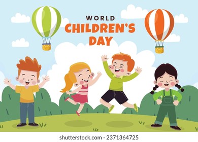 World children's day background. Happy International Children's Day design. November 20. Childrens Day celebration. Template for Poster, Banner, Flyer, Greeting Card, Post. Cartoon Vector illustration