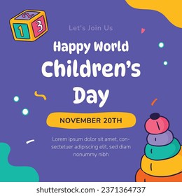 World children's day background. Happy International Children's Day design. November 20. Childrens Day celebration. Template for Poster, Banner, Flyer, Greeting Card, Post. Cartoon Vector illustration