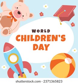 World children's day background. Happy International Children's Day design. November 20. Childrens Day celebration. Template for Poster, Banner, Flyer, Greeting Card, Post. Cartoon Vector illustration