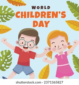 World children's day background. Happy International Children's Day design. November 20. Childrens Day celebration. Template for Poster, Banner, Flyer, Greeting Card, Post. Cartoon Vector illustration