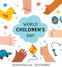 World children's day background. Happy International Children's Day design. November 20. Childrens Day celebration. Template for Poster, Banner, Flyer, Greeting Card, Post. Cartoon Vector illustration
