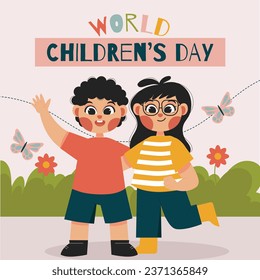World children's day background. Happy International Children's Day design. November 20. Childrens Day celebration. Template for Poster, Banner, Flyer, Greeting Card, Post. Cartoon Vector illustration