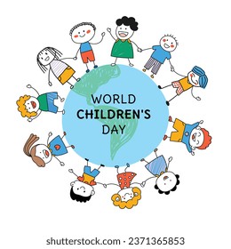 World children's day background. Happy International Children's Day design. November 20. Childrens Day celebration. Template for Poster, Banner, Flyer, Greeting Card, Post. Cartoon Vector illustration