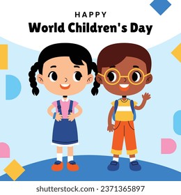 World children's day background. Happy International Children's Day design. November 20. Childrens Day celebration. Template for Poster, Banner, Flyer, Greeting Card, Post. Cartoon Vector illustration