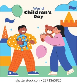 World children's day background. Happy International Children's Day design. November 20. Childrens Day celebration. Template for Poster, Banner, Flyer, Greeting Card, Post. Cartoon Vector illustration
