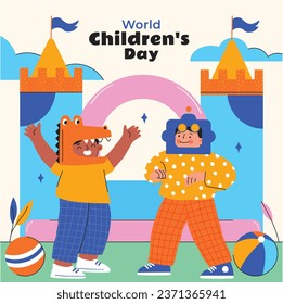 World children's day background. Happy International Children's Day design. November 20. Childrens Day celebration. Template for Poster, Banner, Flyer, Greeting Card, Post. Cartoon Vector illustration