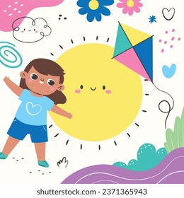 World children's day background. Happy International Children's Day design. November 20. Childrens Day celebration. Template for Poster, Banner, Flyer, Greeting Card, Post. Cartoon Vector illustration