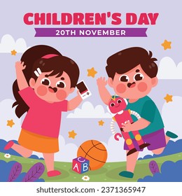 World children's day background. Happy International Children's Day design. November 20. Childrens Day celebration. Template for Poster, Banner, Flyer, Greeting Card, Post. Cartoon Vector illustration