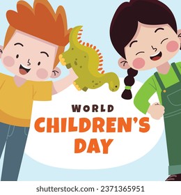 Weltkinder-Tageshintergrund. Happy International Children's Day Design. 20. November. Kindertagsfeier. Vorlage für Poster, Banner, Flyer, Grußkarte, Post. Cartoon-Vektorgrafik