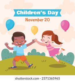 World children's day background. Happy International Children's Day design. November 20. Childrens Day celebration. Template for Poster, Banner, Flyer, Greeting Card, Post. Cartoon Vector illustration